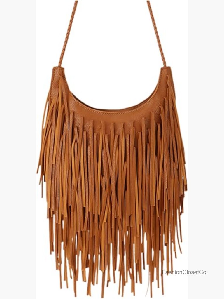 Vintage Boho Fringe Crossbody Purse Suede Western Hobo Handbag Faux Leather